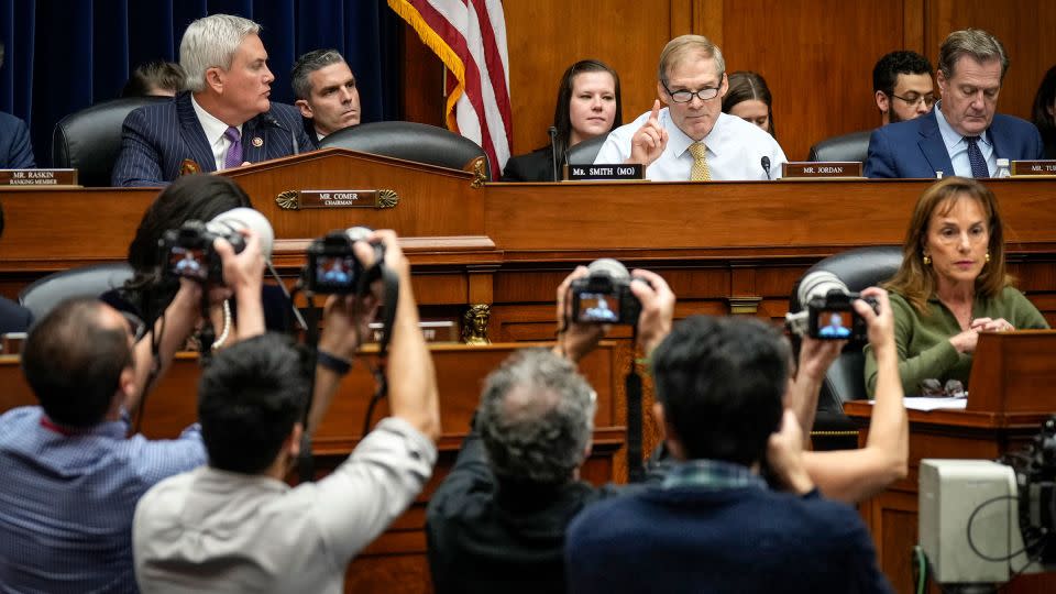 Rep Jim Jordan delivers remarks during the House Oversight Committee hearing on Capitol Hill on September 28, 2023 in Washington, DC.  - Drew Angerer/Getty Images