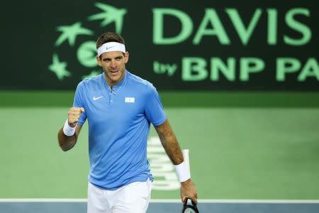 Tennis - Croatia v Argentina - Davis Cup Final - Arena Zagreb, Croatia - 27/11/16 Argentina's Juan Martin del Potro reacts after his victory against Croatia's Marin Cilic. REUTERS/Marko Djurica