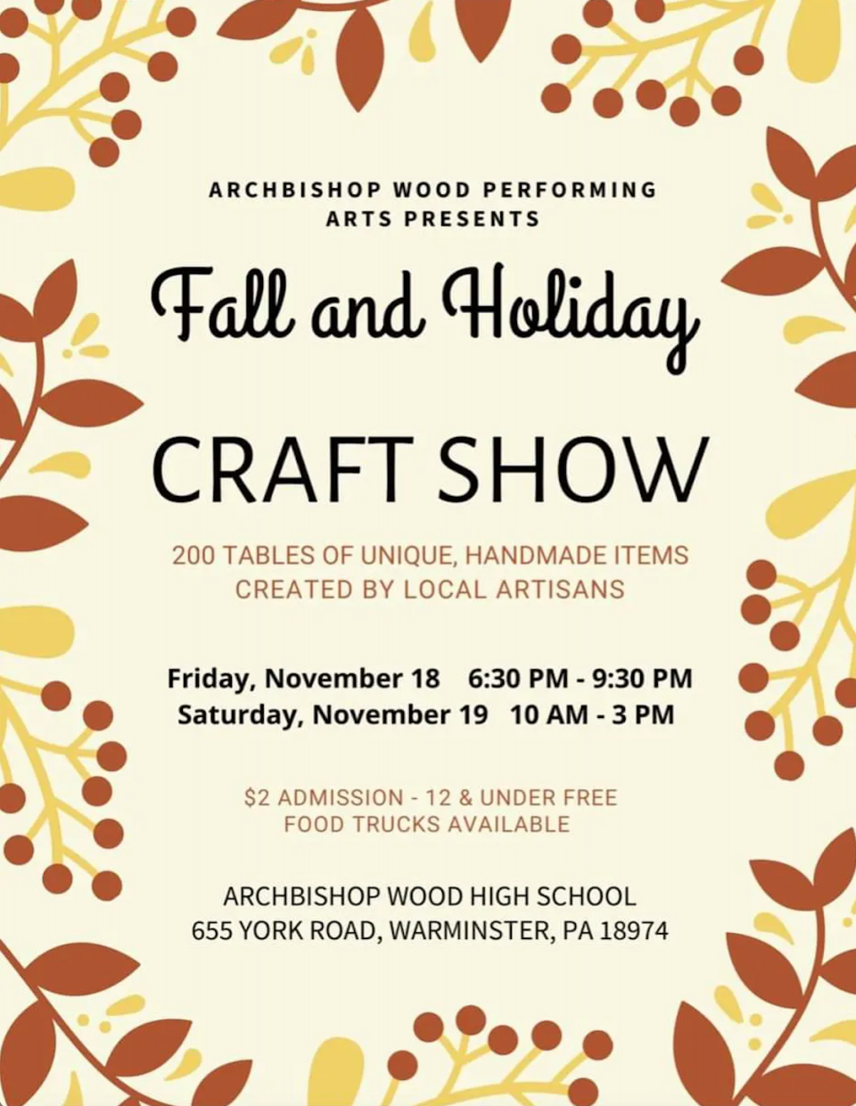 Mark your calendars for the Warminster Fall and Holiday Craft Show, a two-day shopping extravaganza set to take place on November 17-18, 2023.