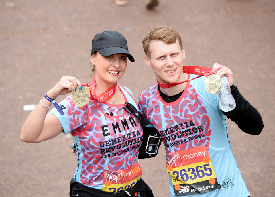 Emma Barton and Jamie Borthwick finish the Virgin London Marathon 2019 