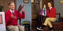 <p>Hanks donned Mr. Rogers' iconic red sweater for his role in <em>A Beautiful Day in the Neighborhood.</em> </p>