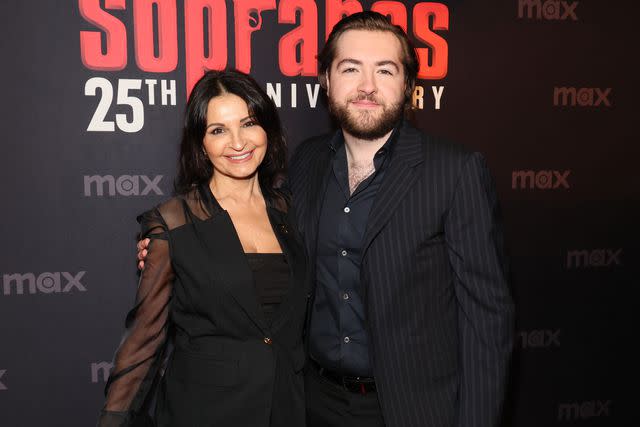 <p>Dia Dipasupil/WireImage</p> Kathrine Narducci and Michael Gandolfini at HBO's 'The Sopranos' 25th anniversary celebration in New York City on Jan. 10.