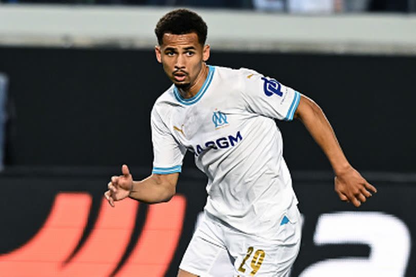 BERGAMO, ITALY - MAY 09: Iliman Ndiaye of Olympique de Marseille in action during the UEFA Europa League 2023/24 Semi-Final second leg match between Atalanta BC and Olympique de Marseille at Stadio Atleti Azzurri d'Italia on May 09, 2024 in Bergamo, Italy. (Photo by Image Photo Agency/Getty Images)