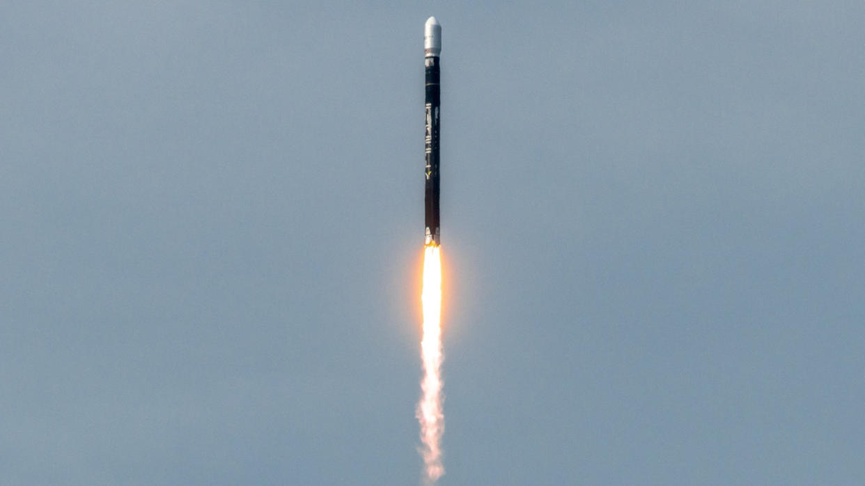  A black Firefly Aerospace rocket launches into space on Dec. 22, 2023. 