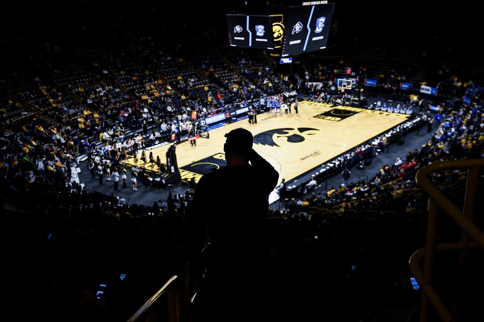 Fans start to arrive before the Iowa Hawkeyes play Illinois State during the opening round of the NCAA women's basketball tournament at Carver-Hawkeye Arena on Friday. The game was a sellout.