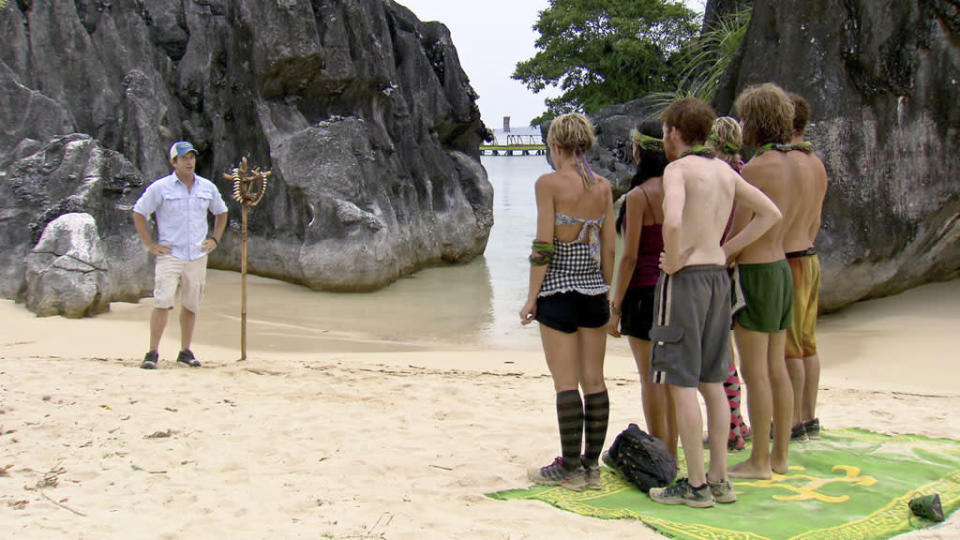 "Don't Say Anything About My Mom" - The remaining Survivors anxiously await their next challenge during the thirteenth episode of "Survivor: Caramoan - Fans vs. Favorites."