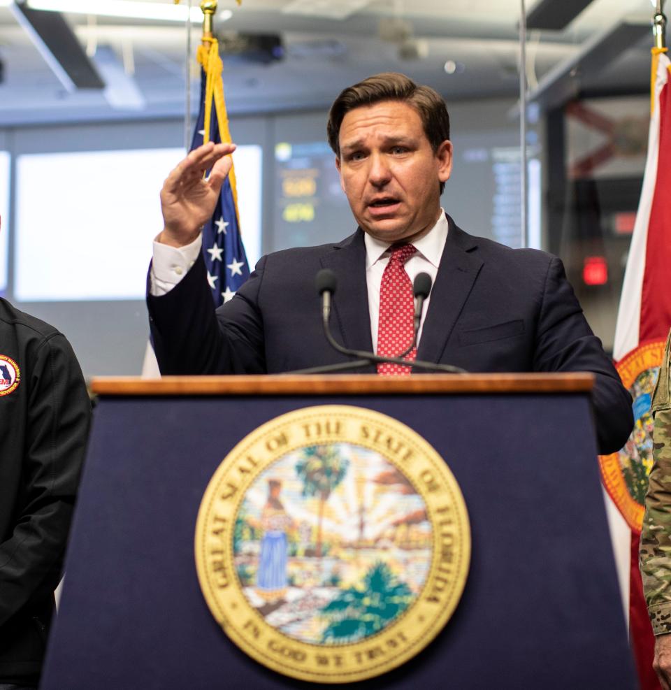 Gov. Ron DeSantis holds a press conference to address the latest updates on how COVID-19 is impacting Florida and what steps his team is taking to prevent the spread of the virus, Friday, March 20, 2020. 