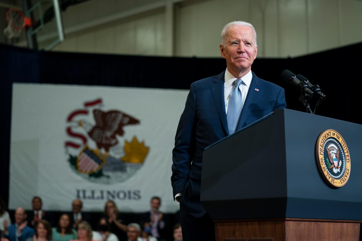 President Joe Biden delivers remarks on infrastructure spending at McHenry County College on Wednesday in Crystal Lake, Illinois.