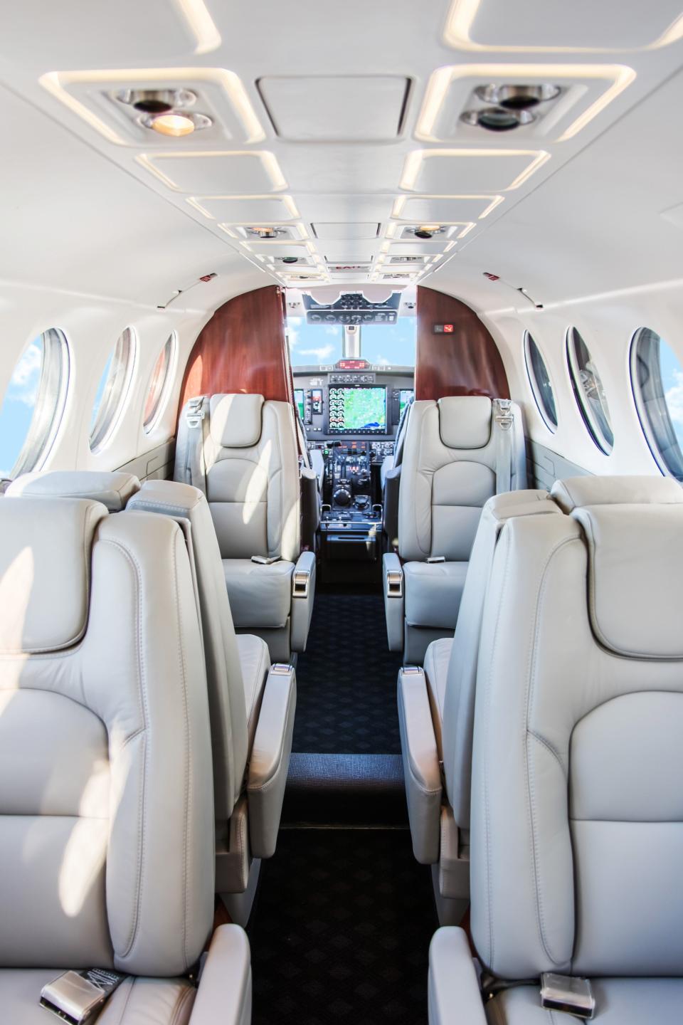 The interior of a King Air 350 plane belonging to Advanced Air. The southern California based airline is scheduled to provide flight service out of Carlsbad in November 2023