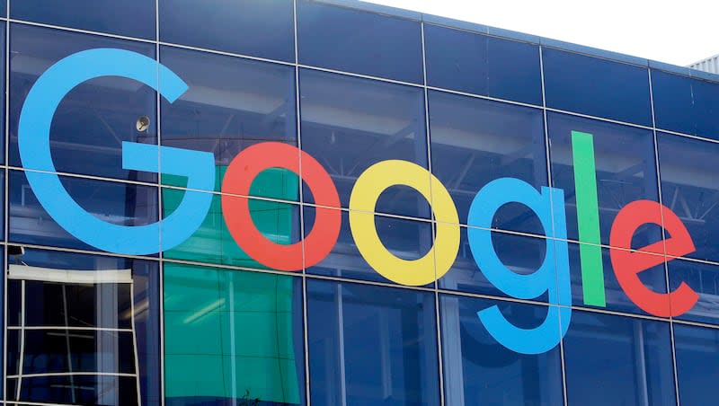 A sign is shown on a Google building at their campus in Mountain View, Calif., on Sept. 24, 2019.