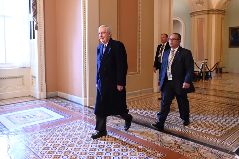 Senate Majority Leader McConnell arrives for the fourth day of the Senate impeachment trial of President Trump