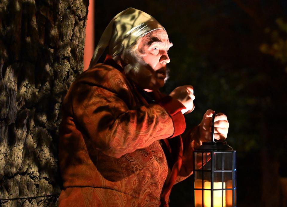Jonathan Beck Reed stars as Ebenezer Scrooge
in Lyric Theatre’s 2021 outdoor production of "A Christmas Carol" performs at the Harn Homestead.