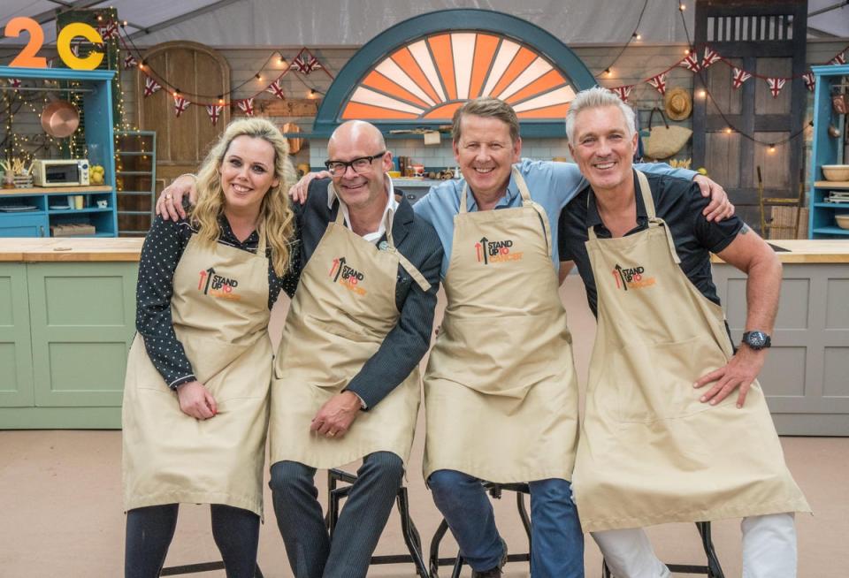 Television programmes: Great British Bake Off: Stand To Cancer 2017. Roisin Conaty, Harry Hill, Bill Turnbull, Martin Kemp (ove Productions/Channel 4)