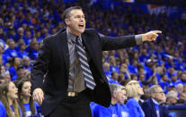 Memphis Grizzlies head coach David Joerger reacts to a call against his team as they play the Oklahoma City Thunder during the first quarter of Game 1 of the opening-round NBA basketball playoff series in Oklahoma City on Saturday, April 19, 2014. (AP Photo/Alonzo Adams)