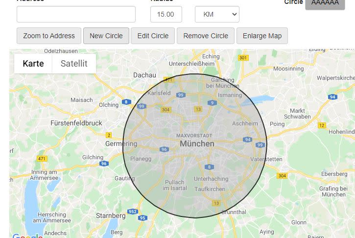 Das Tool Map Developer funktioniert ähnlich wie Calcmap, ist jedoch auf englisch und man kann verschiedene Maßeinheiten auswählen. (Screenshot: Map Developer)