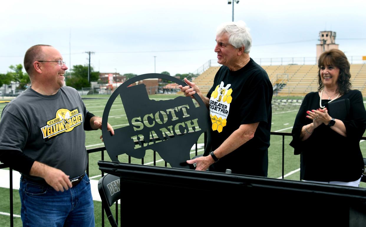 DISD and city officials surprise DISD Superintendent Henry Scott and celebrate his 60 years with the district in late May 2021. Scott started work in Denison in 1961 and has been its superintendent for 28 years.