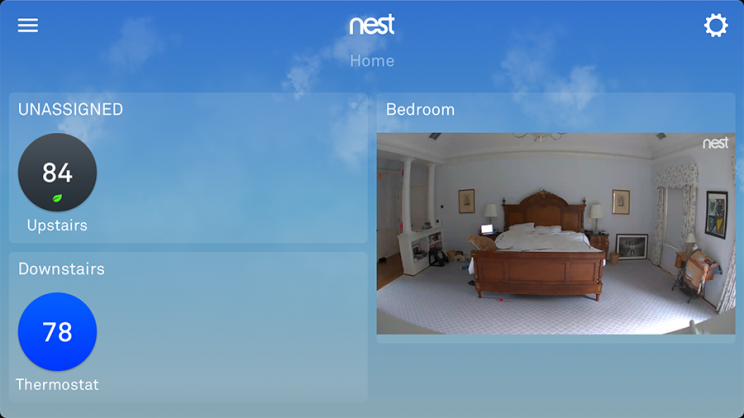 The camera’s image shows up in the same app that controls Nest thermostats and smoke detectors.