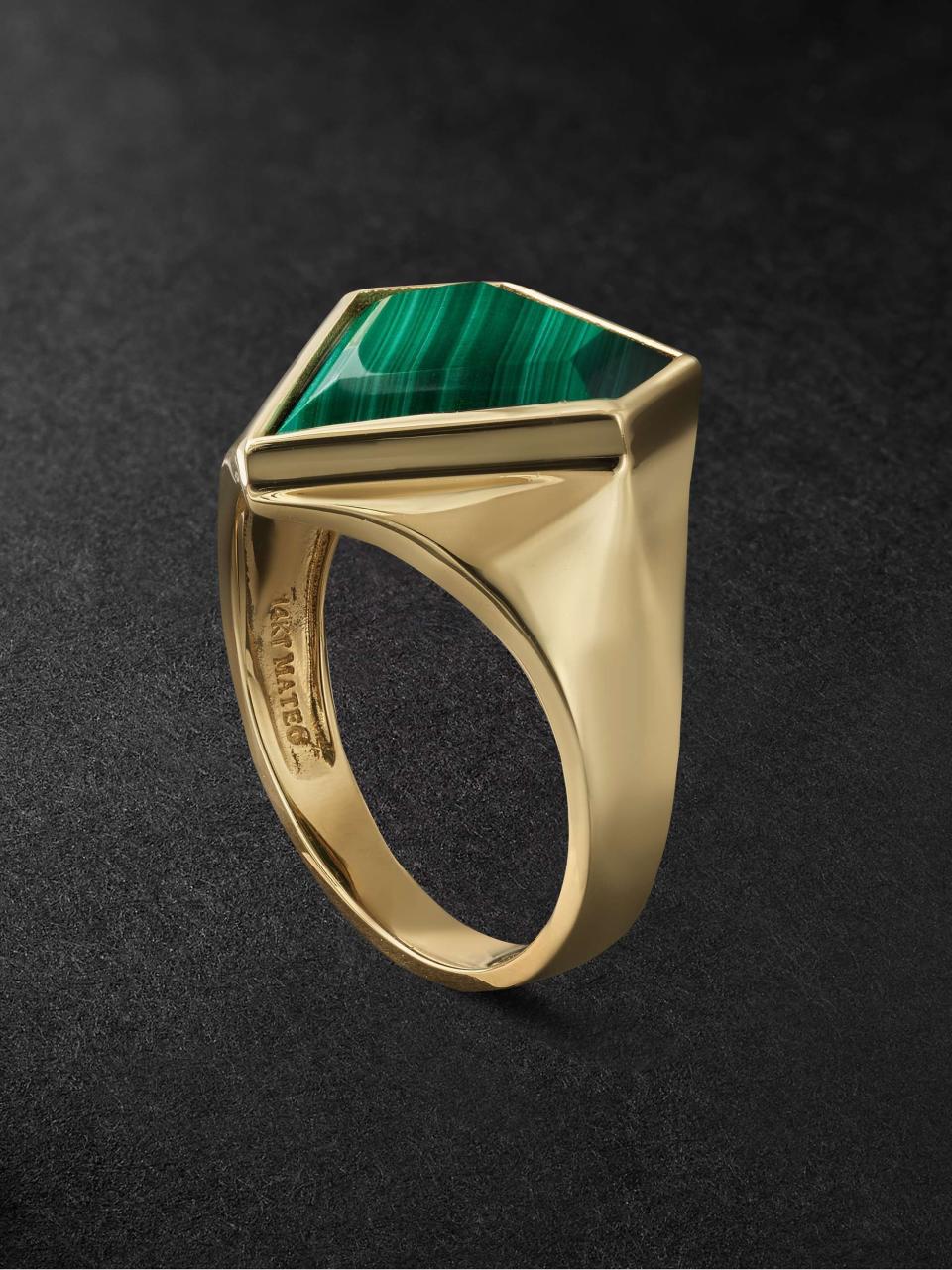 14-Karat Gold Malachite Ring