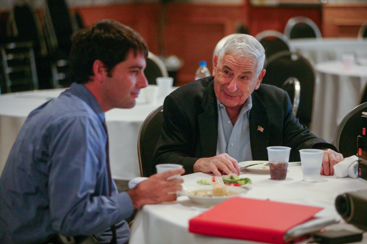 Dr. Daniel Spitz, left, and his father Dr. Werner Spitz at Crystal Gardens in Marysville on October 6, 2004. They were interviewed after the luncheon that was part of a law enforcement seminar where they both spoke. Dr. Werner Spitz, is a former Wayne County Medical Examiner and Macomb County Medical Examiner emeritus. His son Dr. Daniel Spitz is currently the Chief Medical Examiner for Macomb County.