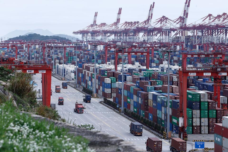 Yangshan Deepwater Port loaded with containers on April 24 2022.