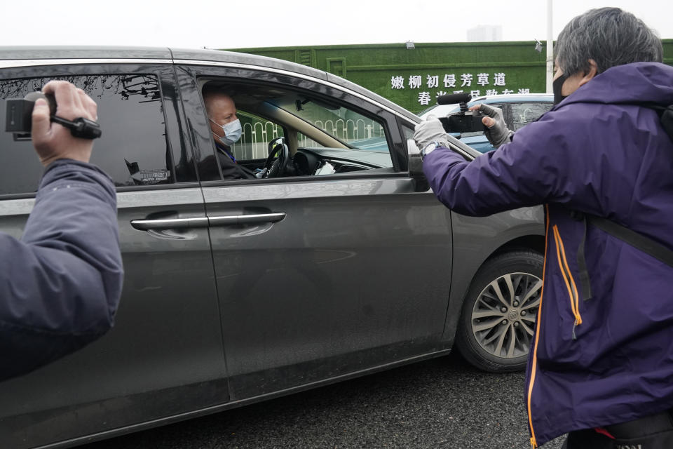 Peter Daszak of the World Health Organization leaves in a car from the Hubei Center for Disease Control and Prevention after a field visit in Wuhan in central China's Hubei province on Monday, Feb. 1, 2021. (AP Photo/Ng Han Guan)