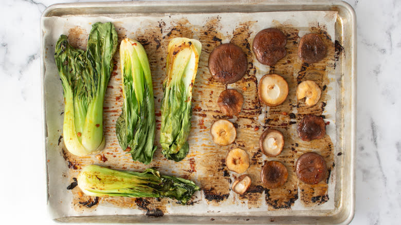 roasted bok choy and mushrooms