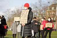 <p>In Amsterdam, people gathered with signs at Museum Square on March 27.</p>