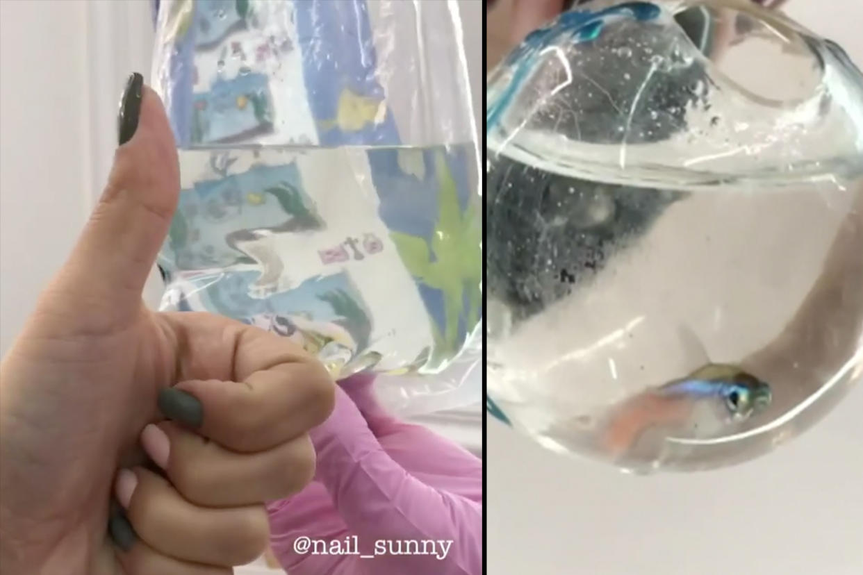 A salon in Moscow incorporated a live fish into a crazy manicure. (Photo: Instagram/Nail_Sunny)