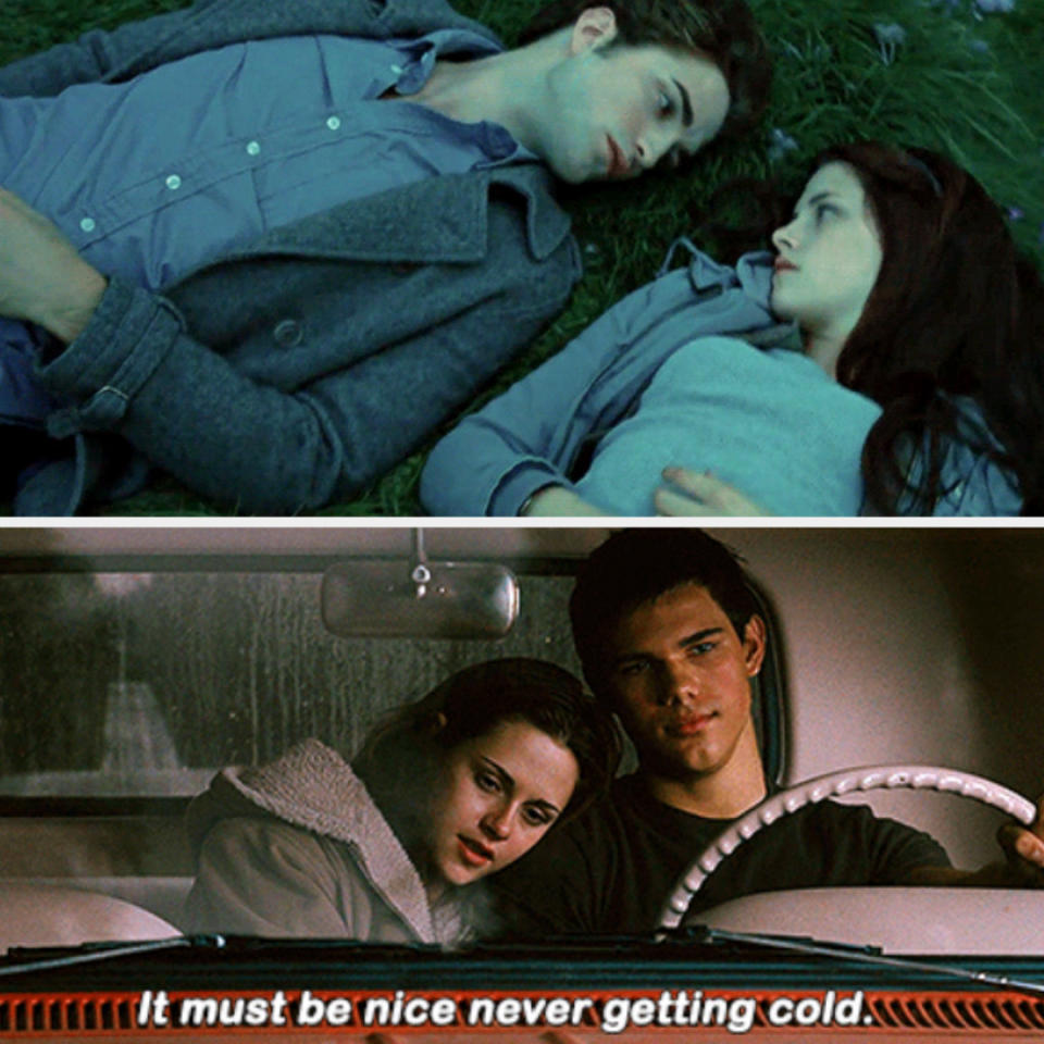 Edward and Bella laying next to each other; Bella to Jacob: "It must be nice never getting old"