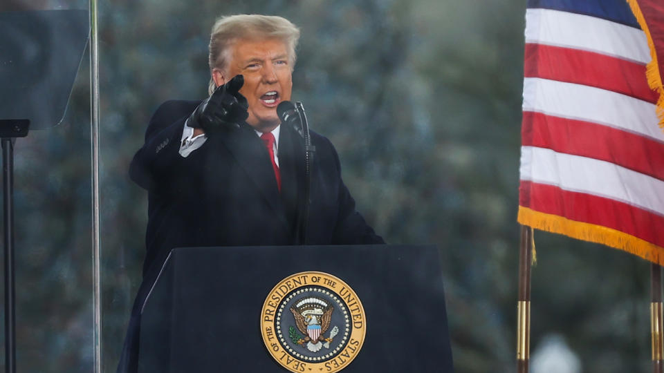 President Trump speaks at the "Save America March" in Washington, D.C., on Jan. 6. (Tayfun Coskun/Anadolu Agency via Getty Images)