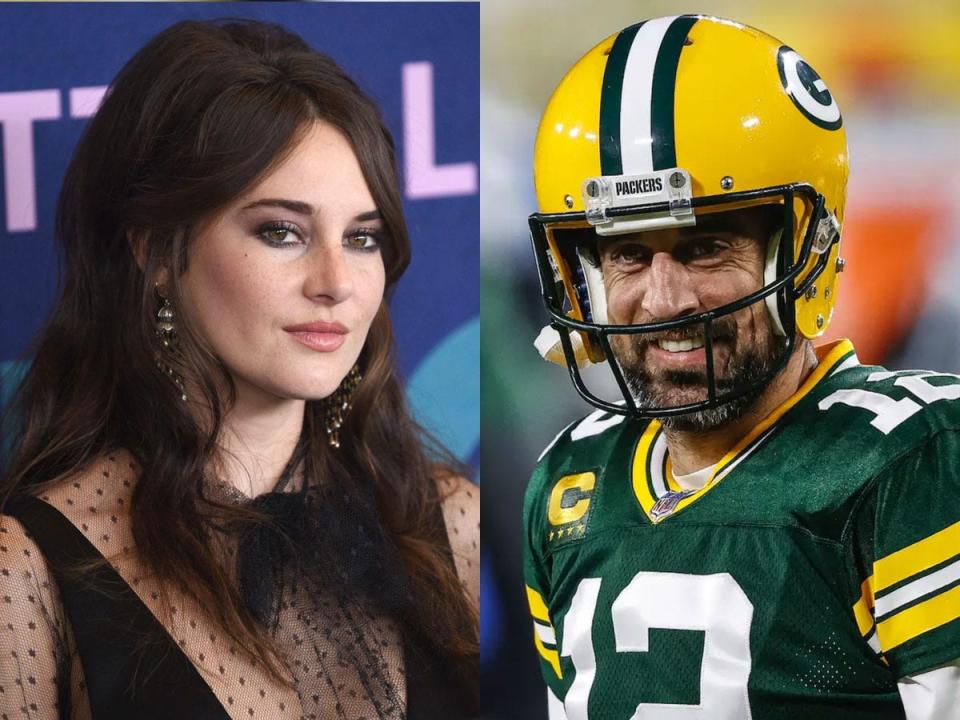 shailene woodley (left) and aaron rodgers (right) composite