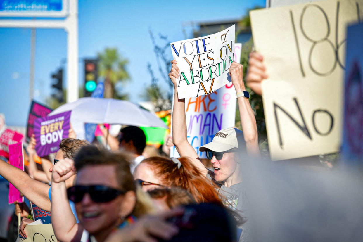 People protest abortion restrictions. (Caitlin O'Hara / Reuters)