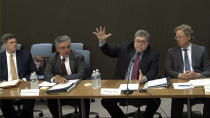 In this image from video released by the House Select Committee, former Attorney General William Barr speaks during a video deposition to the House select committee investigating the Jan. 6 attack on the U.S. Capitol, that was shown as an exhibit at the hearing Monday, June 13, 2022, on Capitol Hill in Washington. (House Select Committee via AP)