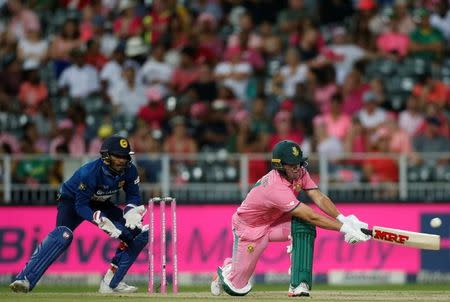 Cricket - South Africa v Sri Lanka - Third One Day International cricket match - Wanderers Stadium, Johannesburg, South Africa - 4/2/17 - South AfricaÕs captain AB de Villiers plays a shot . REUTERS/Siphiwe Sibeko