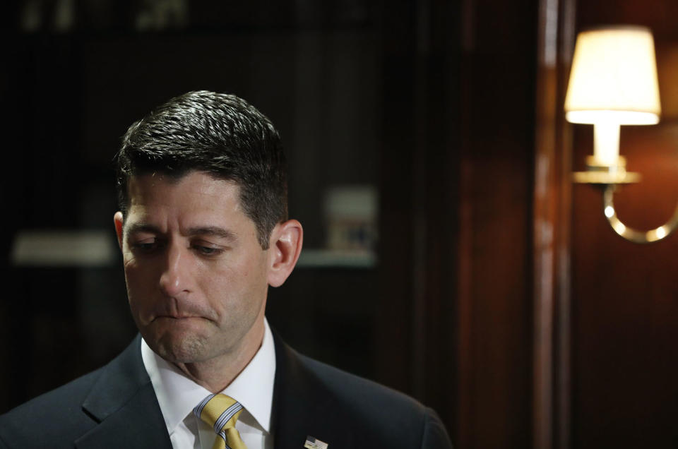 U.S. Speaker of the House Ryan waits to speak to the press