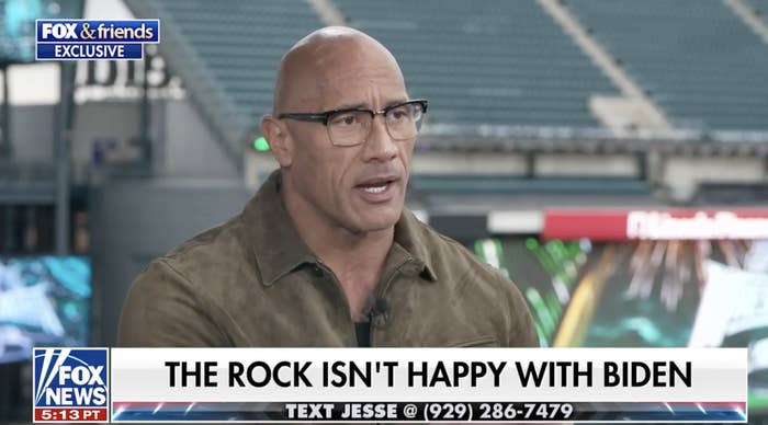 Dwayne "The Rock" Johnson, wearing a brown shirt, is interviewed on Fox & Friends