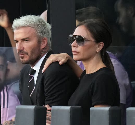 <p>Mark Brown/Getty</p> David and Victoria Beckham watch a soccer match on Aug. 18, 2021, in Fort Lauderdale, Florida