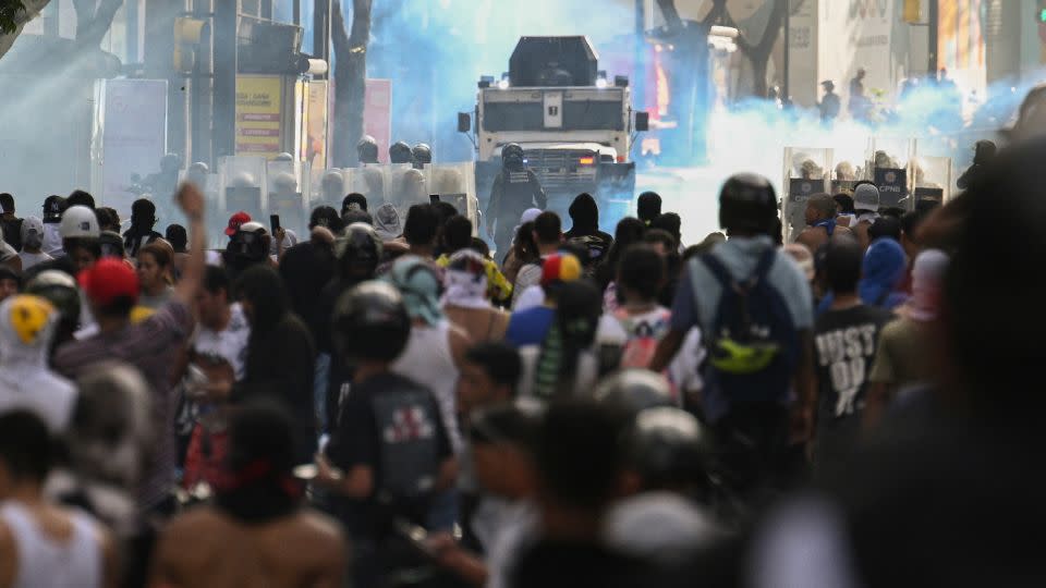 Demonstrators clash with police during a protest against President Nicolas Maduro in Caracas, Venezuela, on July 29, 2024, a day after the disputed election. - Federico Parra/AFP/Getty Images/File