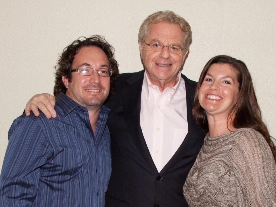 Jerry Springer, center, poses for a photo with Wade and Kristin Tatangelo backstage at Sarasota's Van Wezel Performing Arts Hall in 2013. Springer was there to host “The Price is Right Live!”