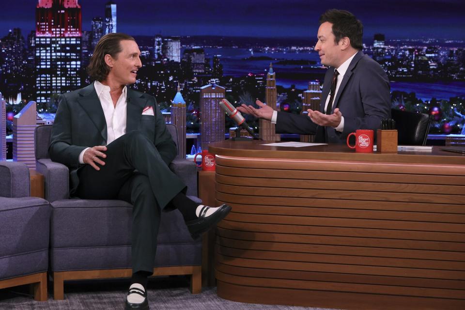 Matthew McConaughey during an interview with host Jimmy Fallon
