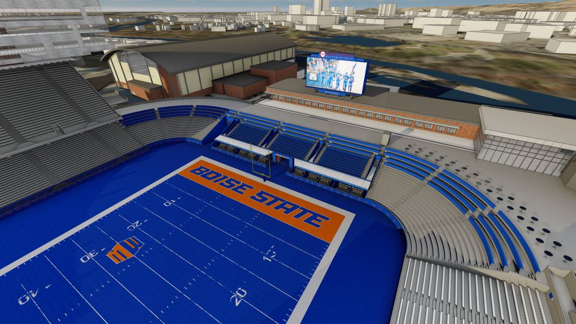 A rendering of planned upgrades to the north end of Albertsons Stadium, which will include more premium seating options, 10 field-level suites and a field-level club and cost $36.1 million.