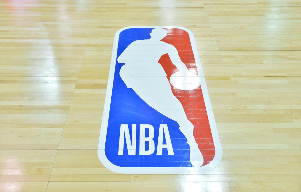 LAS VEGAS, NV - JULY 09:  A general view of the court shows the NBA logo during a game between the Sacramento Kings and the Memphis Grizzlies during the 2017 NBA Summer League at the Cox Pavilion on July 9, 2017 in Las Vegas, Nevada. The NBA unveiled a refreshed logo during the 2017 Las Vegas Summer League. A modified version of Action font, customized for the league, will be used for the letters N-B-A in the primary logo. NOTE TO USER: User expressly acknowledges and agrees that, by downloading and or using this photograph, User is consenting to the terms and conditions of the Getty Images License Agreement.  (Photo by Sam Wasson/Getty Images)