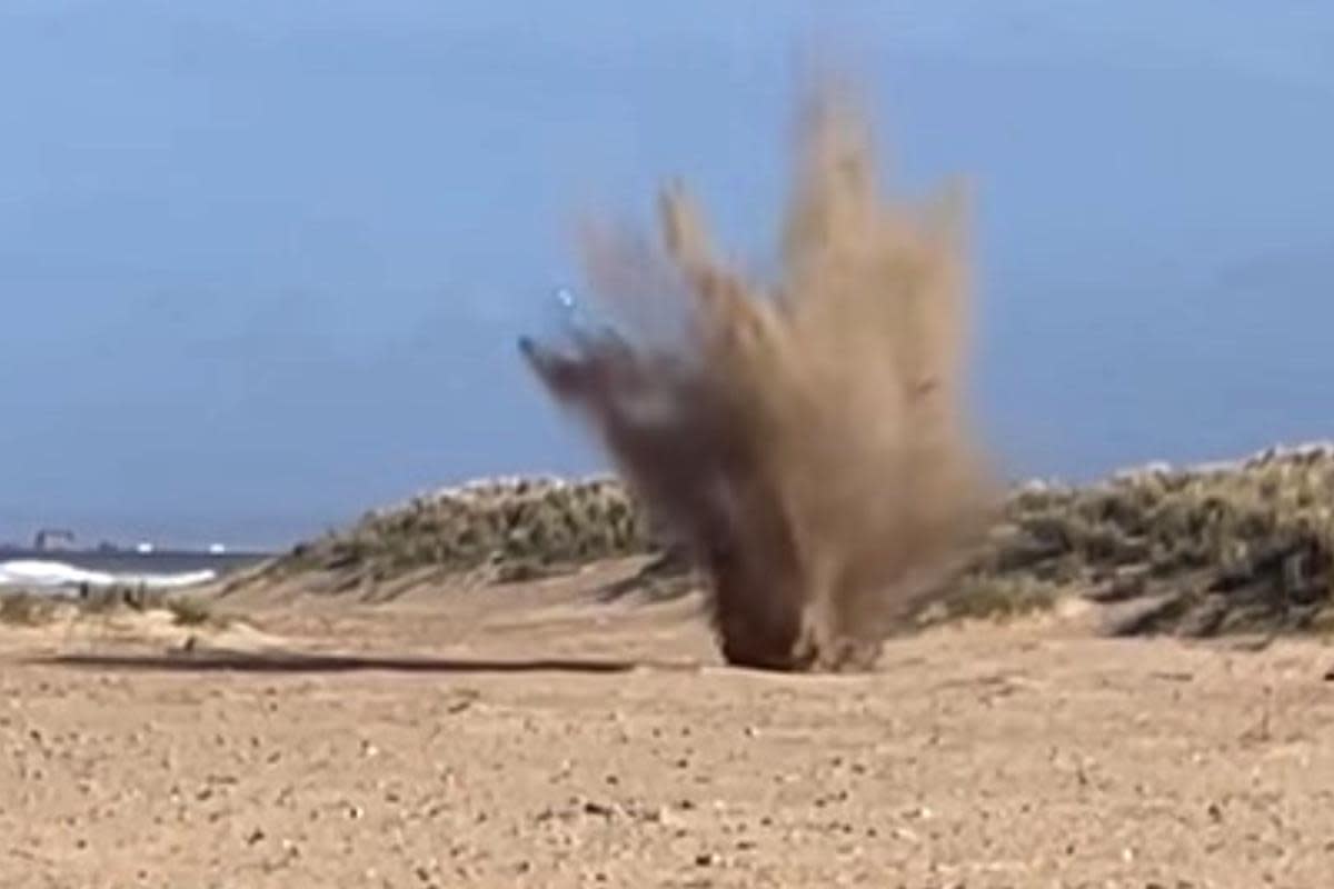 Controlled explosion on Seaton Carew beach Picture and video: Tom Meldrum/Incidents on Teesside & County Durham <i>(Image: Tom Meldrum/Incidents on Teesside & County Durham)</i>