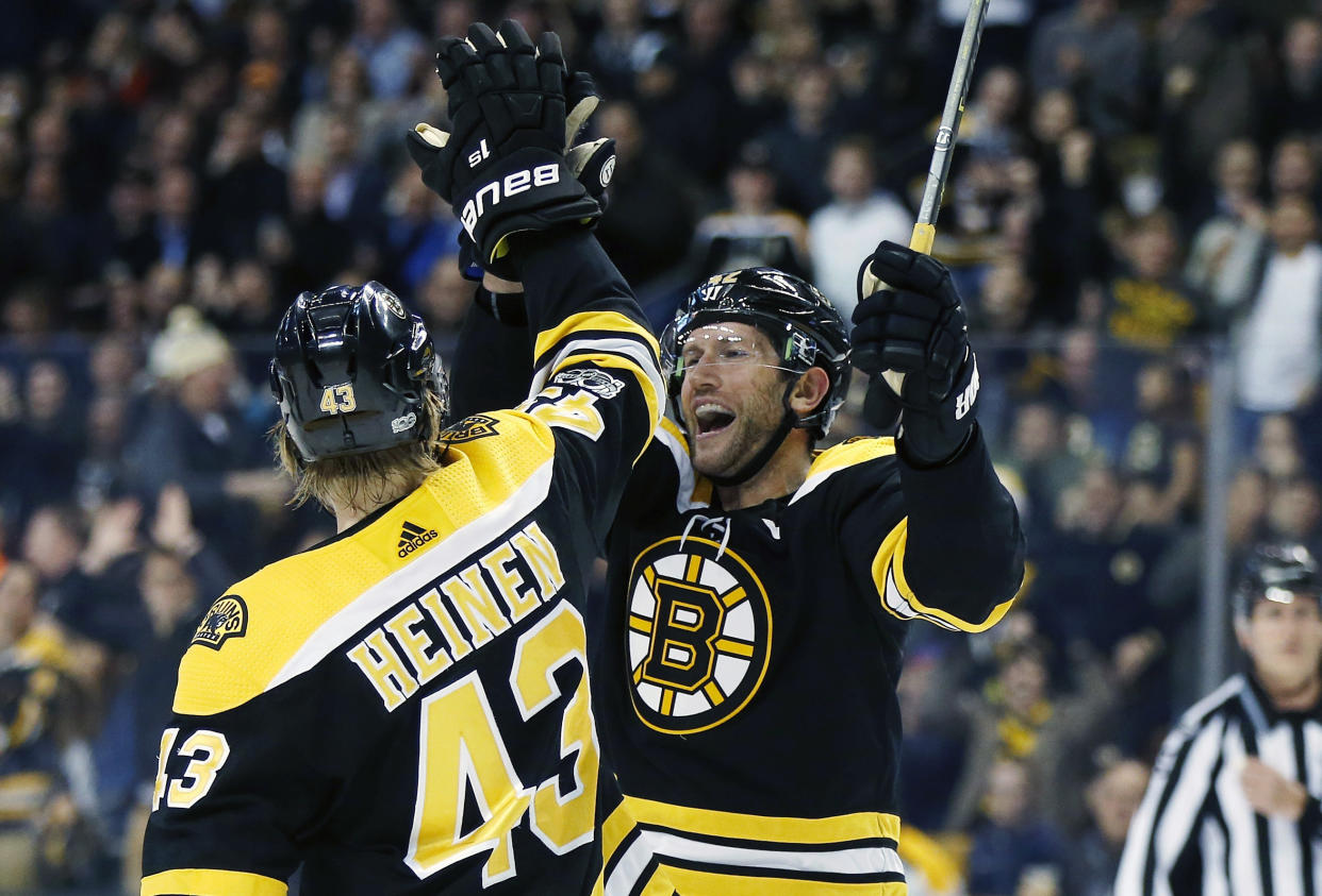 Boston Bruins’ David Backes has found his groove of late. (AP Photo/Michael Dwyer)