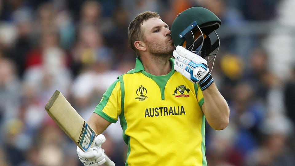Aaron Finch led Australia to victory with a big ton. Pic: Getty