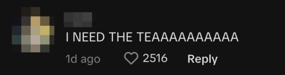 A comment that says "I NEED THE TEAAAAAAAAAAAAA"