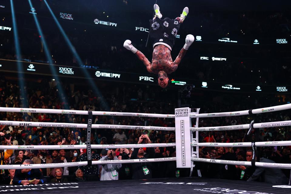 Davis celebrates his stoppage victory over Hector Luis Garcia in style (Getty Images)