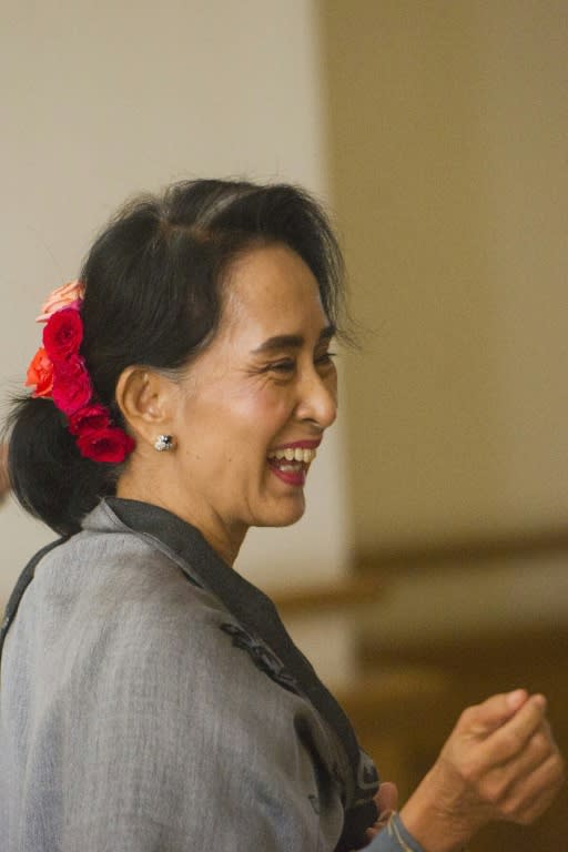 Chairperson of the National League for Democracy (NLD) Aung San Suu Kyi attends the last day of the parliament's lower house regular session in Naypyidaw on January 28, 2016