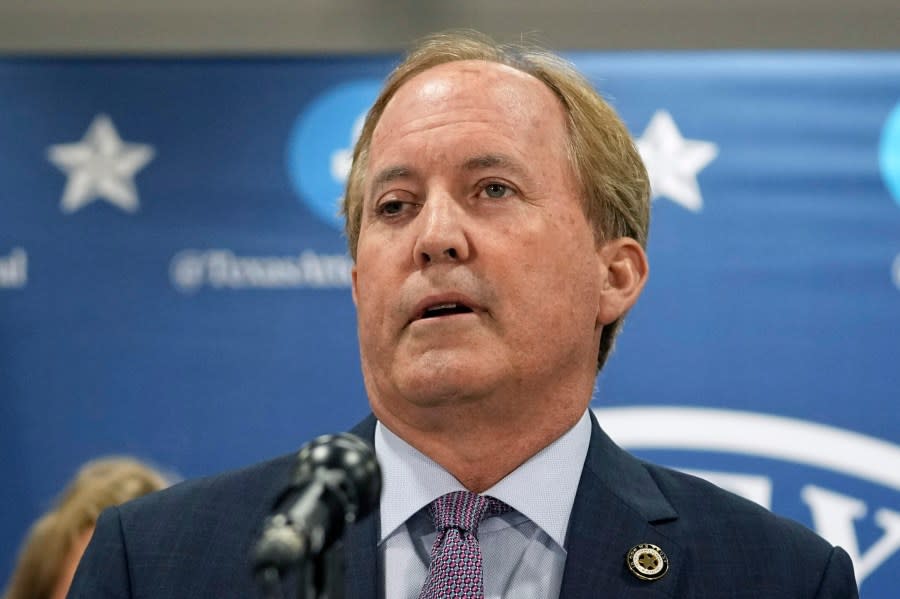 FILE - Texas state Attorney General Ken Paxton makes a statement at his office, May 26, 2023, in Austin, Texas. The Texas Supreme Court on Friday, Dec. 8, put on hold a judge's ruling that approved an abortion for a pregnant woman whose fetus has a fatal diagnosis, throwing into limbo an unprecedented challenge to one of the most restrictive bans in the U.S. (AP Photo/Eric Gay, File)