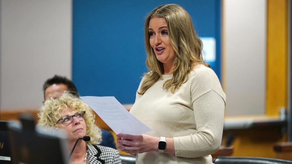 PHOTO: Jenna Ellis reads a statement after Ellis pleading guilty to a felony count of aiding and abetting false statements and writings, inside Fulton Superior Court Judge Scott McAfee's Fulton County courtroom in Atlanta, Georgia, Oct, 24 2023.  (John Bazemore/POOL/EPA-EFE/Shutterstock)